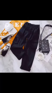 Cargo Denim Pasir Putih Highwaist Loose Celana Jeans Wanita Korea