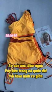 Đồ bơi nữ áo tắm croptop 3 lỗ lệch vai phối màu quần váy rút hoặc làm đồ tập đi biển đẹp du lịch BIKINI SÀI GÒN