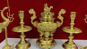 Bộ đỉnh lư thờ bằng đồng vàng bóng cao cấp 35cm
