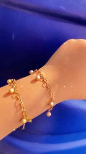 Gelang Rantai Titanium Bola Bola Kecil Gold CXA39