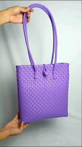 TAS ANYAMAN JALI PREMIUM TOTE BAG SLIM UNGU SIZE M - TAS WANITA HANDMADE