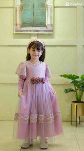 Baju pesta anak muslim brukat maliqa umur 3-12 tahun untuk lebaran