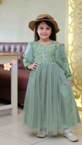 Gamis pesta anak muslim brukat Corneli umur 2-12th