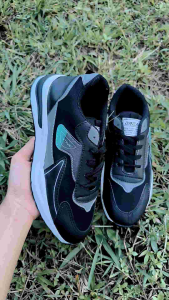 Amanah Sneakers Pria Sporty Mesh/PU Leather - Warna Solid Abu-abu/Hitam/Clear