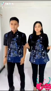 Motif Sakura Biru Baju Batik Couple Keluarga Seragam Gamis Blouse Anak Putri Hem Kemeja Tunik Dress