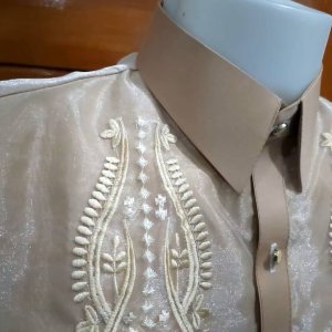 Polo Barong Moccah Full Buttons - Traditional Filipino Shirt with Intricate Embroidery and Full Button Design
