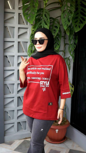 KAOS OVERSIZE WANITA MOTIF WARNA DUSTY // BAJU KAOS WANITA BIGSIZE LENGAN 7/8 DINARRY FASHION TOP