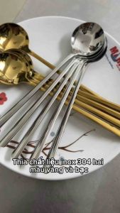 Bộ 5 Muỗng Cơm Inox 304 Cán Dài 20cm Đa Năng - Thìa Cơm Bạc Vàng Kiểu Hàn