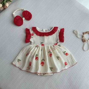 (3-12kg) Body Váy Hoa Tulip Đỏ NHÍM XÙ KIDS Cho Bé Gái Sơ Sinh Đầy Tháng Thôi Nôi Sinh Nhật Chất XÔ MUSLIN B105