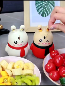 OHHDEER Rabbit Toothpick Box Toothpick Dispenser Push Press Type Toothpick Jar Holder/ Pemegang pencungkil gigi