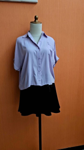 atasan kemeja wanita ungu muda pastel crop top M L cewek oversized santai lengan pendek