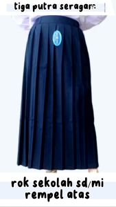 Rok Panjang Biru Dongker Pinggang Karet Rempel atas / Full Seragam Sekolah SD/ SMP Kain High Twis