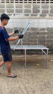 โต๊ะพับ 1.50 เมตร พร้อมเสาเเขวนป้าย ไฟ