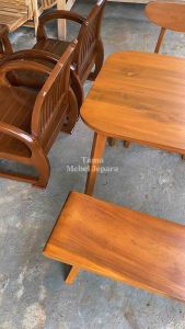 Set Meja Makan Custom 2 Kursi ropan 1 Bangku Kayu Jati Berkualitas