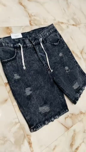 Celana pendek sobek denim pria jeans pendek rebek tali kolor rawis