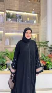 DIVVSAA COLLECTION - GAMIS ABAYA TURKEY BUSUI JETBLACK NADHIRA HITAM 3 WARNA KOMBINASI TERLARIS TERBARU COD GAMIS UMROH