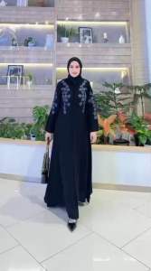 DIVVSAA COLLECTION - GAMIS ABAYA TURKEY JETBLACK BORDIR SEROJA TERBARU MEWAH TERLARIS