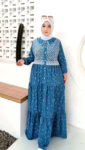Midi Dress Gamis Motif Salur Brukat Sansans Fashion Korean Style Wanita Remaja Dewasa Terbaru
