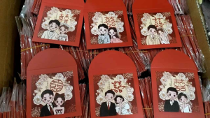卡通人物结婚囍字红包封wedding ang pao (8cmx 8cm)1set 6pcs
