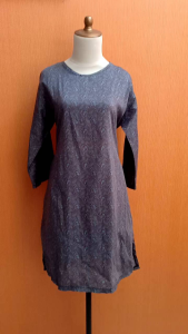 mini midi dress wanita abu tua motif batik M L cewek blouse tunik