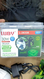 COD~Luby Senter Kepala LED Super Terang Lithium L 2835K LED 30 Watt Lampu KUNING + Bola Lampu Super LED DC 3W FREE Cable Bundle Rechargeable Tahan 28 Jam