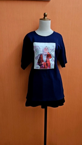 atasan wanita biru tua navy KHUMAIRA cewek L XL jumbo blouse lengan pendek santai