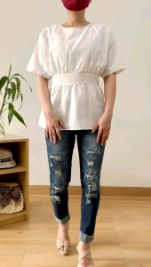 ●ECLAIRE● 0IS Blouse Lengan Pendek Shortsleeves Bolong Semi Backless Kasual Santai Mode Modis Casual Putih