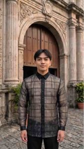 【 PREMIUM 】Modern Barong Tagalog Abaca Lace Long Sleeves with Inner Lining and Bowtie
