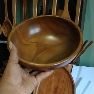 mangkok kaki dari kayu jati tanpa bahan kimia diameter 20 cm tinggi 7cm