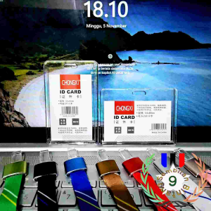 Tempat Id Card Akrilik + Tali Lanyard Aluminium Motif Salur Holder Id Card Acrylic Tranparan 2 Sisi