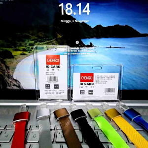 Tempat Id Card Akrilik + Tali Lanyard Aluminium Motif Solid Holder Id Card Acrylic Tranparan 2 Sisi
