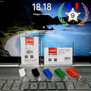Tempat Id Card Akrilik + Klip Id Card Holder Id Card Akrilik Transparan 2 Sisi