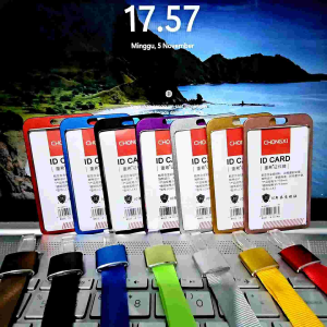 Tempat Id Card Aluminium + Tali Lanyard Aluminium Motif Solid Holder Id Card Alumunium Vertikal