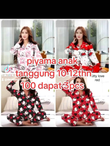 piyama lengan panjang untuk usia 10-12tahun//bahan katun karakter hello Kitty