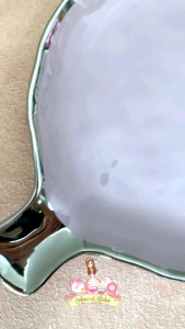 Piring bundar gagang 8" keramik ungu lilac lis silver