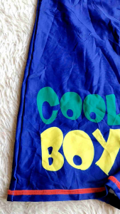 Kids Boys Swimwear One-Piece Dinosaur Rash Guard Summer Beach Wear. Blue with red and green sleeves. Dinosaur graphic. "Cool Boy" text.