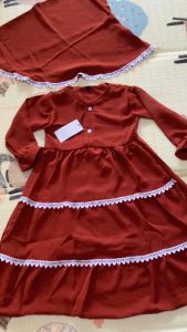 Gamis Susun Bayi Renda Set Hijab 0-3 Tahun Crinkle Airflow
