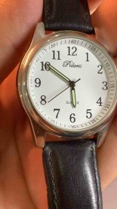 Đồng hồ nam POLARIS QUARTZ size 37mm mặt trắng cọc số học trò máy Nhật Epson của Seiko nguyên nilon mặt đáy dây da xịn còn tốt