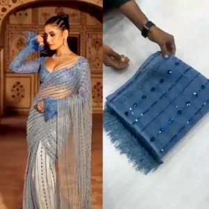 Stunning Mono Net Saree with Beautiful Piping Sequence Work and Zalar Work on Saree Boarder (Pre-Order: 2/3 Weeks Delivery) HR020725