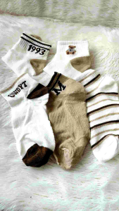 Isi 5 Pasang Kaos Kaki 1993 BROWN Kaos Kaki Pendek Wanita & Anak - anak Korean Style