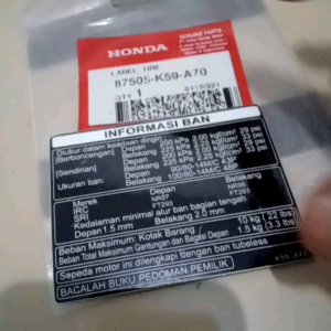 sticker stiker label logo tulisan informasi ban new vario 150 esp k59j original honda
