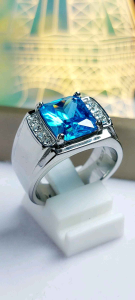 CINCIN PERMATA BLUE TOPAZ - RING BAJA PUTIH MEWAH ELEGANT