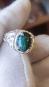 Natural Ethiopian Black Opal 3 carat silver 925 ring
