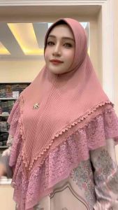 Jilbab instan Selena bergo renda soft pad sabit Jersey Barbara plisket ory Fo hijab
