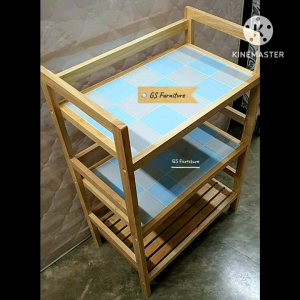 GS Furniture ชั้นกระเบื้อง ชั้นกระเบื้องไม้ ชั้นไม้ ชั้นวางของ 3 ชั้น กระเบื้อง 18 เเผ่น กว้าง73 ลึก37 สูง93ซม.ชั้นกระเบื้องไม้ยางพารา ชั้นไม้ยางพารา ชั้นวางไมโคเวฟ ชั้นวางเตาเเก๊ส