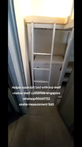 Helper room L shape loft bed with top shelf +below shelf customize singapore/bomb shelter/store room/utility
