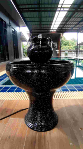 น้ำผุดดินเผาแจกันปากหยัก สีดำเม็ดขาว เสริมฮวงจุ้ย ทางร้านรับประกันสินค้าแตกระหว่างขนส่ง แตกเสียหาย รับใหม่ทันที