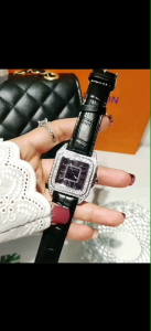 Jam Tangan Wanita Persegi Diamon Strap Kulit Gaya Elegan Mewah Kualitas Import
