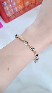 gelang tangan rantai kristal+1bel+1love ukir/perak asli silver 925 lapis emas/perhiasan fashion terbaru