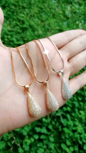 Kalung Rantai Kasandra Kotak & Liontin Tears MP/Perak Asli Silver 925 Lapis Emas